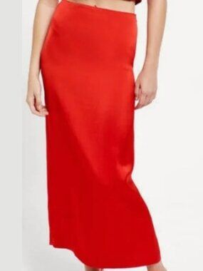 Zara Ruby Red Satin Effect Midi Skirt, XS